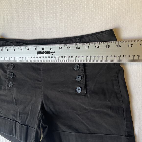 Express Design Studio Women Shorts 6 Black Bermuda Twill Editor Sailor Button 4” - Picture 4 of 9